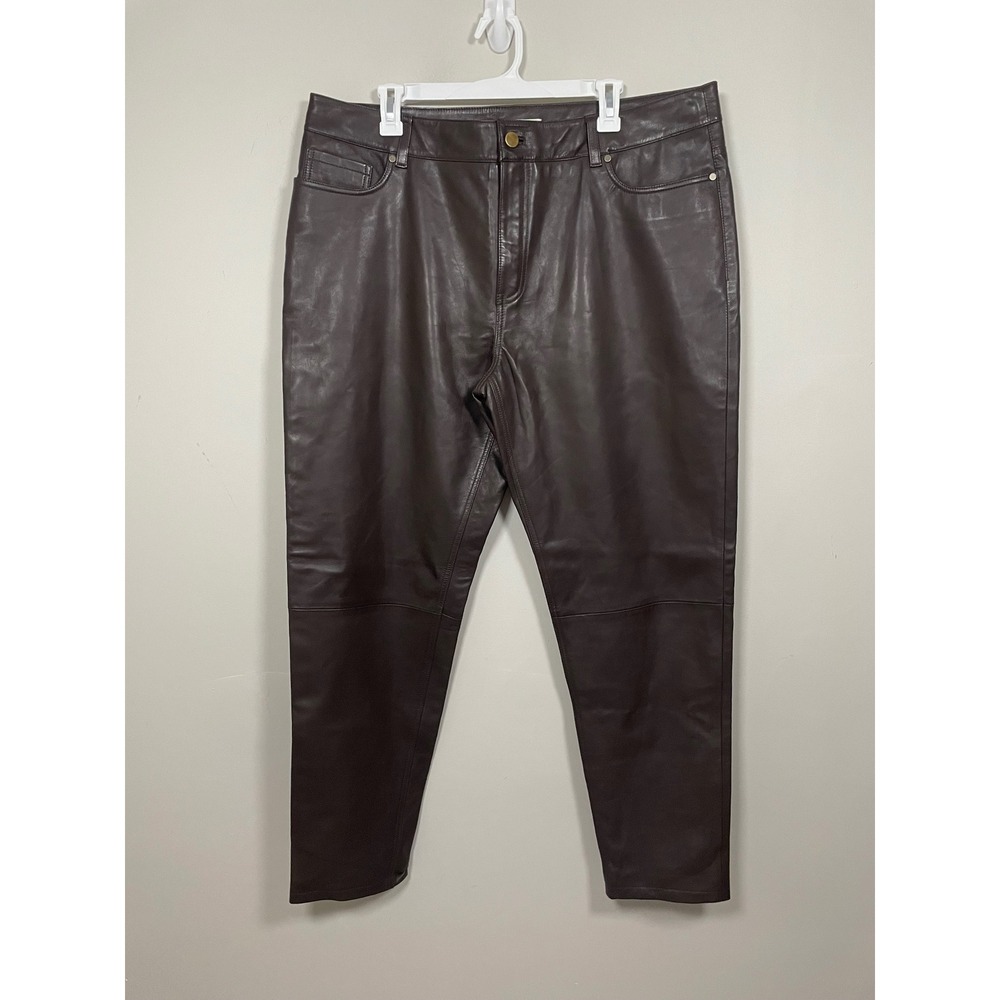 Sundance Bronwen Buttery Soft Leather Pants Plus Size 32 Classic Quiet Luxury - Picture 2 of 9